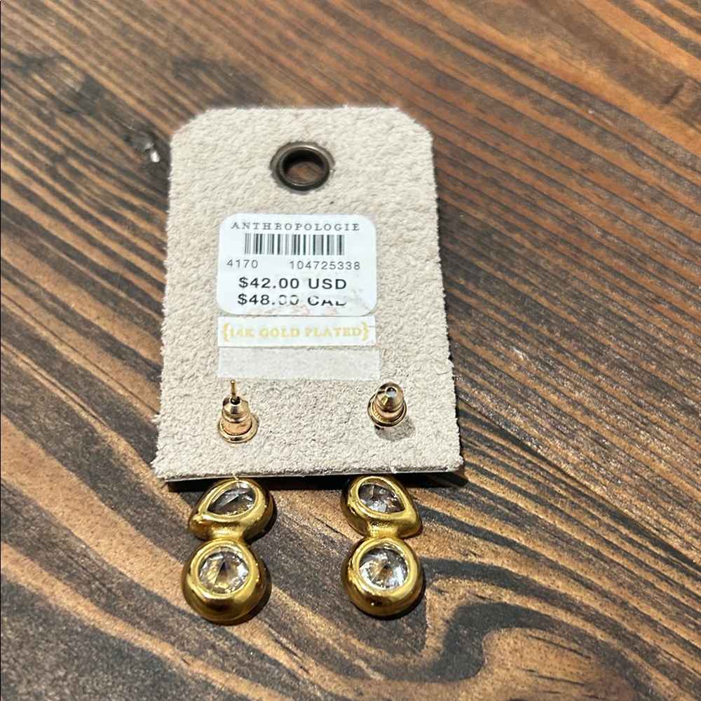 Anthropologie Gold-tone Triple Clear Crystal Drop Earrings - Picture 2 of 4